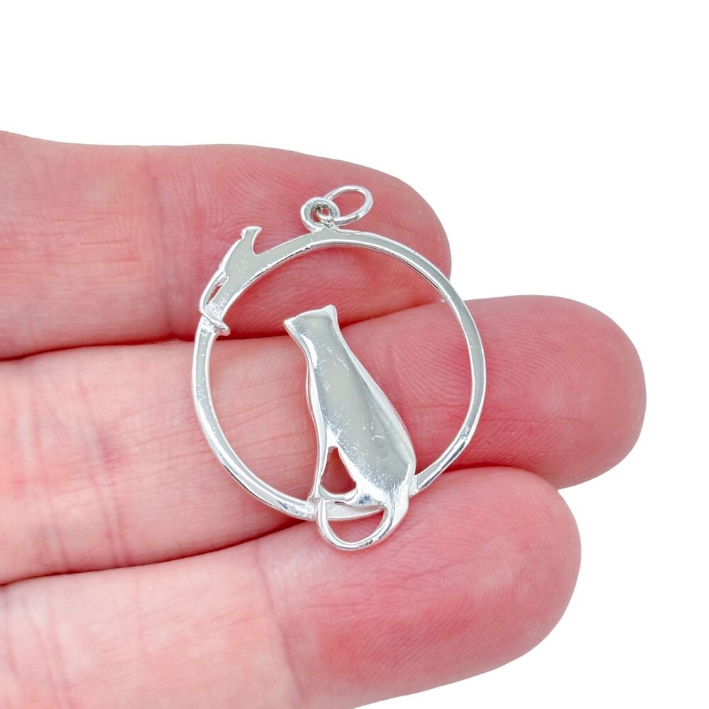Vintage Sterling Silver 925 Cat Mouse Pendant